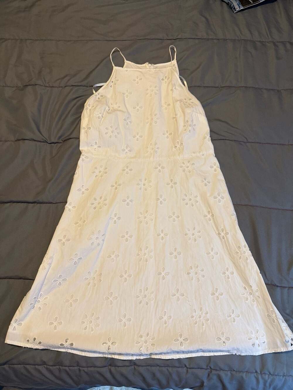 Loft Cotton Dress White Eyelet Strappy Sz 6P Lined Garden Party Summer Coquette